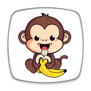 Un singe mignon mange une banane - Magnet carré - blanc - Devant