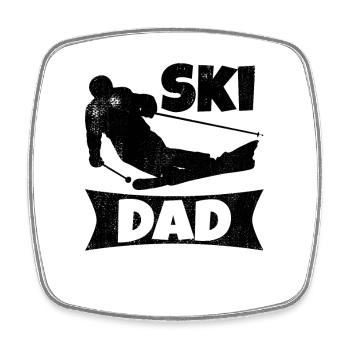 Skifahrer Papa - Viereckiger Kühlschrankmagnet - Weiß - Vorne