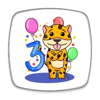 3 Anniversaire 3 ans avec motif animal - Trois - Magnet carré - blanc - Devant