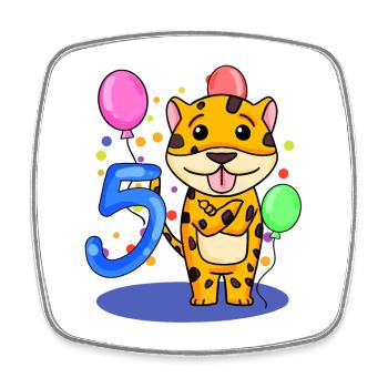 5 Anniversaire 5 ans avec motif animal - Cinq - Magnet carré - blanc - Devant