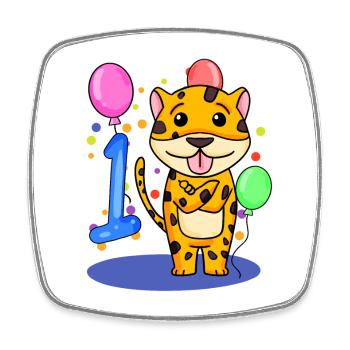 1 anniversaire 1 an avec motif animal - Un - Magnet carré - blanc - Devant