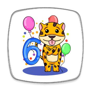 6 Birthday 6 years old with animal motif - six - Square fridge magnet - white - Front