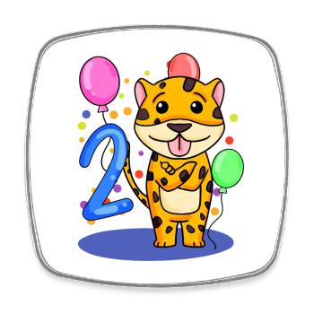 2 birthday 2 years old with animal motif - two - Square fridge magnet - white - Front