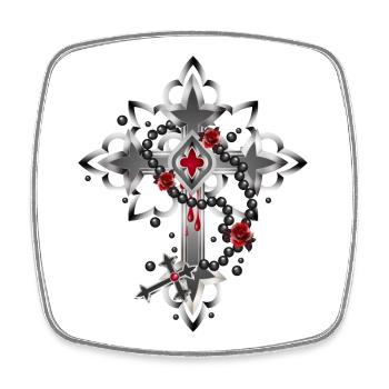 Kreuz aus gotischen Elementen und Rosenkranz - Viereckiger Kühlschrankmagnet - Weiß - Vorne
