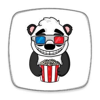 Panda Bär Popcorn Kino - Viereckiger Kühlschrankmagnet - Weiß - Vorne