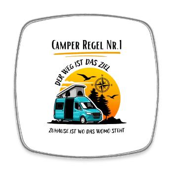 Camper Regel Nr.1- Kastenwagen Wohnmobil Spruch - Viereckiger Kühlschrankmagnet - Weiß - Vorne
