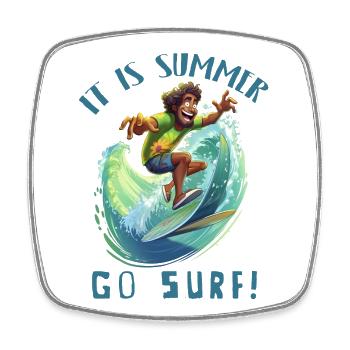 Lustiger Hippie mit einem Surfbrett - Surfer - Viereckiger Kühlschrankmagnet - Weiß - Vorne
