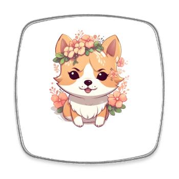 Chienne japonaise Shiba Inu, fille avec couronne - Magnet carré - blanc - Devant