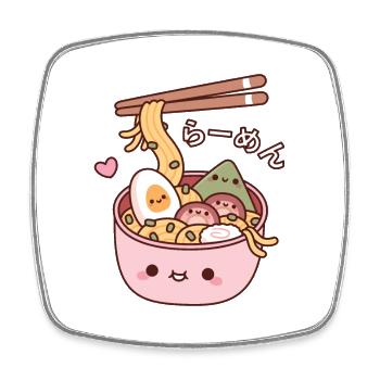 Kawaii Japanische Ramen-Nudeln Doodle - Viereckiger Kühlschrankmagnet - Weiß - Vorne