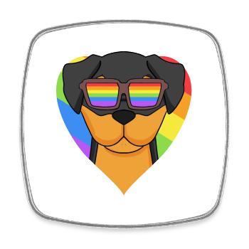 Rainbow - Dog Rottweiler with glasses and heart - Square fridge magnet - white - Front