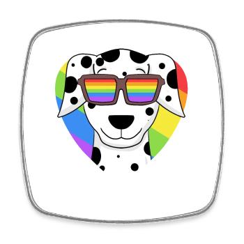 Rainbow - Chien dalmatien avec lunettes et coeur - Magnet carré - blanc - Devant