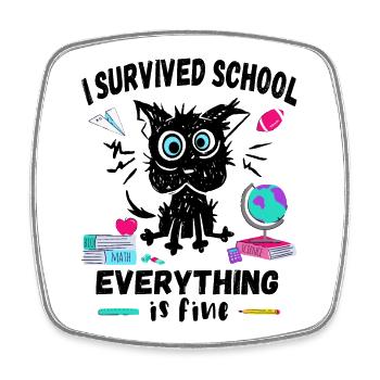 Last day of school, I survived School - Square fridge magnet - white - Front