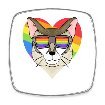 Rainbow - Cat Singapura with glasses and heart - Square fridge magnet - white - Front