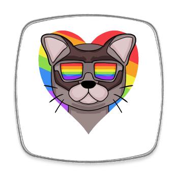 Regenbogen - Katze Burma-Katze mit Brille und Herz - Viereckiger Kühlschrankmagnet - Weiß - Vorne