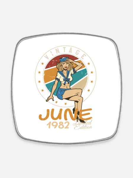 Millésime 1982 - Né en Juin 1982 - Magnet carré - blanc