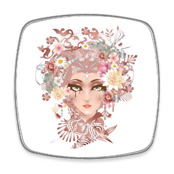 Portrait of a young woman with flowers in her hair - Square fridge magnet - white - Front