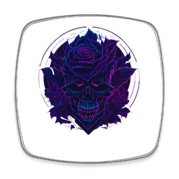 Neon Roses Skull EDM - Square fridge magnet - white - Front
