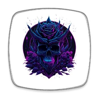 Rose Skull Neon vaporwave Skull - Square fridge magnet - white - Front
