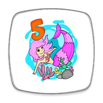 Fille 5 ans 5ème sirène anniversaire - Magnet carré - blanc - Devant