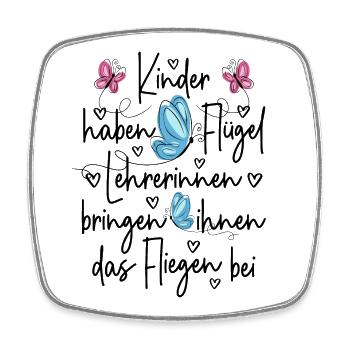 Lehrerin Grundschule Spruch - Kinder haben Flügel - Viereckiger Kühlschrankmagnet - Weiß - Vorne
