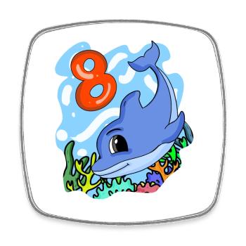 8th birthday motif dolphin - eight years old - Square fridge magnet - white - Front