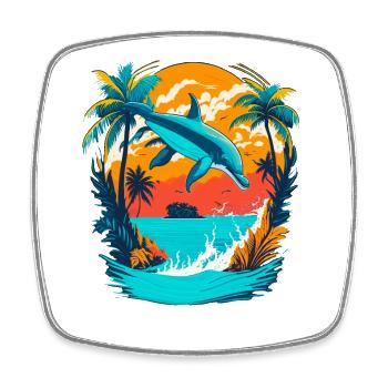 Dolphin with Tropical Sunset - Square fridge magnet - white - Front