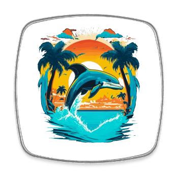 Springender Delphin im Sonnenuntergang - Viereckiger Kühlschrankmagnet - Weiß - Vorne