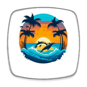 Delphin Sunset - Viereckiger Kühlschrankmagnet - Weiß - Vorne