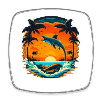 Delphin Sommer Sunset - Viereckiger Kühlschrankmagnet - Weiß - Vorne
