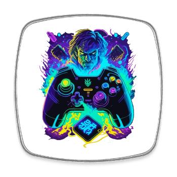 Neonfarben Graffiti Gamer Controller - Viereckiger Kühlschrankmagnet - Weiß - Vorne