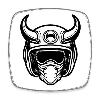 Casque de moto de motocross rétro avec deux cornes - Magnet carré - blanc - Devant