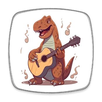 Dinosaure avec guitare pour musiciens - Magnet carré - blanc - Devant