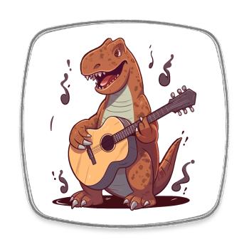 Dinosaure avec guitare pour musiciens - Magnet carré - blanc - Devant