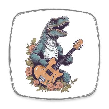 Dinosaur with guitar for musicians - Square fridge magnet - white - Front