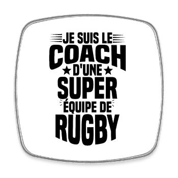 Je suis le coach d'une super équipe de rugby - Magnet carré - blanc - Devant