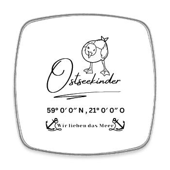 Ostseekinder-Möwe-Anker-Ostsee-Meer-Koordinaten - Viereckiger Kühlschrankmagnet - Weiß - Vorne