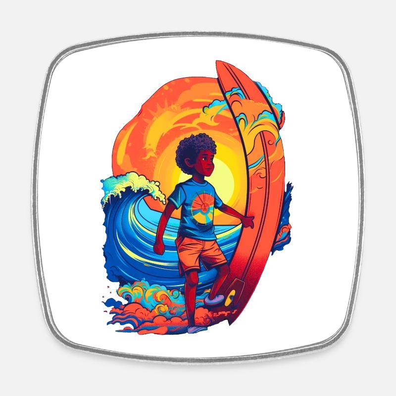 Surfer with sunbeam motif - Square fridge magnet - white