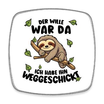 Faultier Lustiger Spruch: Der Wille war da - Viereckiger Kühlschrankmagnet - Weiß - Vorne