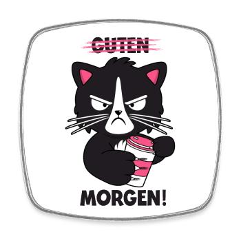 Guten Morgen Katze Kaffee Morgenmuffel Geschenk - Viereckiger Kühlschrankmagnet - Weiß - Vorne