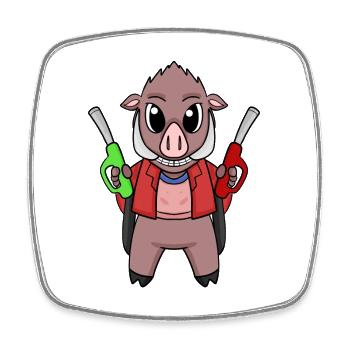 Gas station attendant wild boar gas station - Square fridge magnet - white - Front