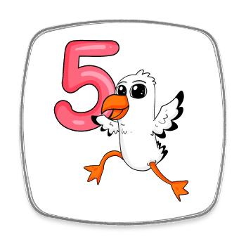 5th birthday motif seagull - five years - Square fridge magnet - white - Front