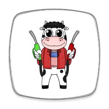 Gas station attendant cow gas station - Square fridge magnet - white - Front