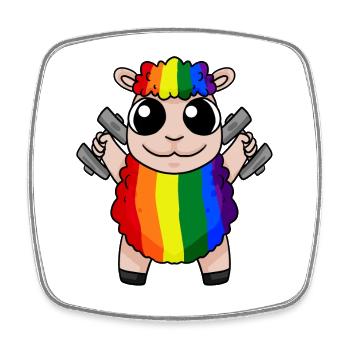 Regenbogen Schaf mit Hanteln - LGBT Schaf Niedlich - Viereckiger Kühlschrankmagnet - Weiß - Vorne