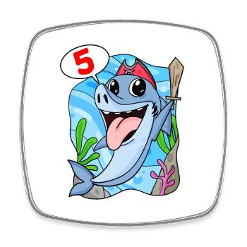 5th Birthday Motif Shark Pirate - Five Years - Square fridge magnet - white - Front