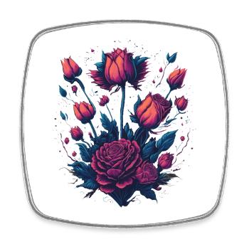 Style de tatouage néon arbuste rose - Magnet carré - blanc - Devant