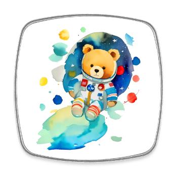 Teddy im Weltall - Viereckiger Kühlschrankmagnet - Weiß - Vorne