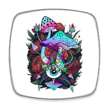 Psychedelic Mushroom - Eyes Art with Flowers - Square fridge magnet - white - Front