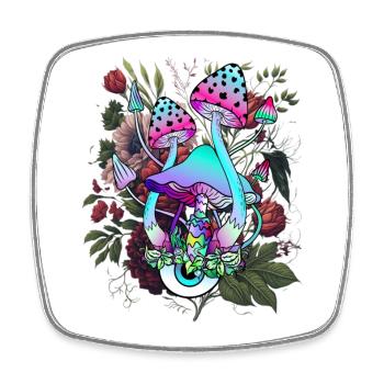 Champignon psychédélique avec œil et fleurs - Magnet carré - blanc - Devant