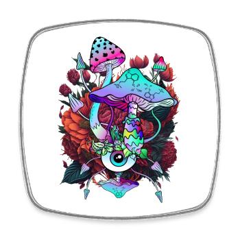 Fleurs, Champignons, Yeux, Art Psychédélique des Champignons - Magnet carré - blanc - Devant