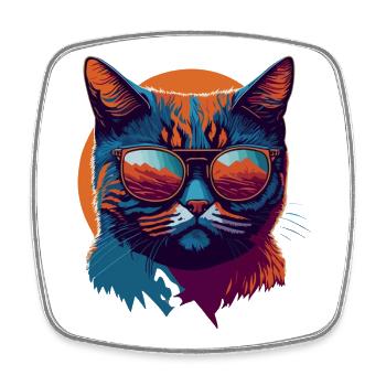 Rebel Paws: Retro Cat T-Shirt Art - Square fridge magnet - white - Front